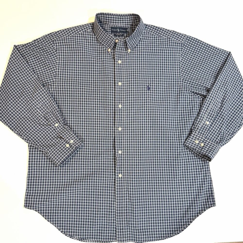 Ralph Lauren Blue Checkered Long Sleeve Button Down Shirt Men's Size 18 Pony
